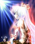  bow from_side fujiwara_no_mokou hair_bow houraisan_kaguya light_rays long_sleeves multi-tied_hair multiple_girls profile red_bow silver_hair suspenders touhou upper_body 