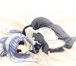  artist_request blue_hair blush lying maid purple_eyes solo strawberry_panic! suzumi_tamao 