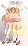  3girls areolae armpits ass bleach breasts conjoined female fusion gigantic_breasts high_heels inoue_orihime matsumoto_rangiku multiple_girls navel nelliel_tu_odelschwanck nipples no_bra nude orihime pubic_hair pussy rangiku_matsumoto siamese_twins text what 