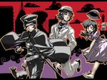  2boys animal_ears asakura_tae bag black_cat black_hair cat cat_ears cat_tail devil_summoner dress gouto handbag hat hat_removed headwear_removed highres kuzunoha_raidou multiple_boys narumi_shouhei necktie notepad sword tail tsuki_wani weapon 