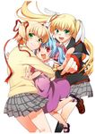  blonde_hair blue_hair character_request foreshortening green_eyes kamikita_komari little_busters! long_hair misaki_juri multiple_girls red_eyes school_uniform short_hair tokido_saya twintails two_side_up 