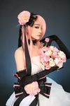  bare_shoulders bouquet bridal_gauntlets cosplay flower gloves hair_flower hair_ornament hair_ribbon k_miyuko long_hair megurine_luka photo pink_hair ribbon solo vocaloid 