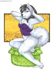  anthro bottomless canine clothed clothing collar dog female fur half-dressed kashmere mammal pinup pose purple_eyes sitting skimpy solo white_fur 