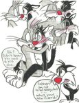  bugs_bunny cat dialogue feline gay lagomorph looney_tunes make_out male rabbit sylvester unknown_artist warner_brothers white_backround 