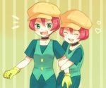  2girls choker dual_persona gloves green_eyes hat langley_(pokemon) multiple_girls pokemon red_hair twin zorua 
