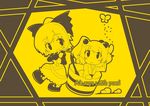  8000 :d :o bad_id bad_pixiv_id bow bucket bug butterfly chibi hair_bobbles hair_bow hair_ornament in_bucket in_container insect kisume kurodani_yamame monochrome multiple_girls open_mouth ponytail short_hair smile touhou twintails yellow 