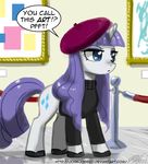  blue_eyes clothing cutie_mark english_text equine female feral friendship_is_magic gem_cutie_mark hair hat horn horse john_joseco long_hair mammal my_little_pony pony purple_hair rarity_(mlp) shirt shoes short_hair solo sweater tail text unicorn white_body 