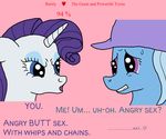  &hearts; anal angry_sex arrkhal bdsm blue_fur english_text equine eyeshadow female friendship_is_magic fur horn horse lesbian love_calculator makeup mammal my_little_pony pony rarity_(mlp) text trixie_(mlp) unicorn white_fur 