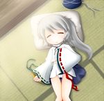  bad_id bad_pixiv_id child closed_eyes cocozasa hat japanese_clothes kariginu lying mononobe_no_futo on_back open_mouth panties pillow ponytail ribbon short_hair silver_hair skirt sleeping solo sunlight tatami touhou underwear white_panties 