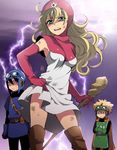  2boys blonde_hair blue_eyes bruise cape dragon_quest dragon_quest_ii dress gloves goggles harumi_chihiro injury long_hair multiple_boys open_mouth prince_of_lorasia prince_of_samantoria princess_of_moonbrook staff thighhighs 