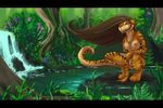  cinnamonhunter crouching fangs feline female hair jungle knife long_hair looking_at_viewer mammal nude pussy sabertooth smilodon solo surprise surprised tiger wallpaper 