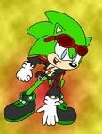  eyewear gloves green green_body hedgehog leather_jacket male mammal scar scourge_the_hedgehog sega shoes solo sonic_(series) sunglasses teeth wakeangel2001 