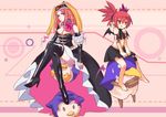  bare_shoulders bat_wings bird boots bow breasts brown_hair cleavage collar crossed_legs crossover disgaea elbow_gloves erzihua_guimao etna frills gloves hat highres leotard long_hair mawaru_penguindrum multiple_girls penguin penguin_3-gou penguin_hat pink_eyes pointy_ears princess_of_the_crystal prinny red_eyes red_hair sitting skull small_breasts sweatdrop takakura_himari thigh_boots thighhighs tongue wings 