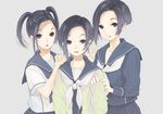  black_hair cardigan kobayakawa_rinko love_plus multiple_girls multiple_persona school_uniform serafuku short_hair umesuki v 