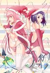  bare_shoulders blue_eyes blue_hair blush box cellphone elbow_gloves gloves green_eyes hat highres lala_satalin_deviluke leotard long_hair multiple_girls open_mouth panties peke phone pink_hair red_gloves red_leotard sairenji_haruna santa_costume santa_gloves santa_hat shiny shiny_skin short_hair side-tie_panties thighhighs tipyhoho to_love-ru underwear white_legwear wings 