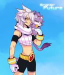  armlet bell belt blaze_the_cat bluc blue_background bracelet cat clothing collar feline female feral fur hair human humanized jewelry male mammal midriff navel plain_background ponytail purple purple_fur sega shorts silver_the_hedgehog solo sonic_(series) tail white_hair yellow_eyes 