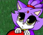  cat cute feline female grass juriess mammal ponytail puppy_eyes purple purple_body sad sega solo sonic_(series) yellow_eyes 