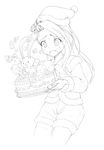  banned_artist bunny cake fang food fur_trim greyscale hat idolmaster idolmaster_(classic) lineart long_hair minase_iori monochrome nigiriushi santa_hat 