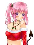  blush breasts christmas cleavage erect_nipples highres nana_asta_deviluke navel pink_hair santa santa_costume tail to_love-ru toloveru twintails 