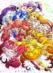  ame_(tameste) animal animal_on_shoulder cat cat_on_shoulder cure_beat cure_melody cure_muse_(yellow) cure_rhythm dress frills highres houjou_hibiki hummy_(suite_precure) kurokawa_eren magical_girl minamino_kanade multiple_girls precure seiren_(suite_precure) shirabe_ako smile suite_precure 