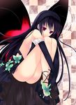  accel_world antenna_hair ass bad_id bad_pixiv_id bare_shoulders black_hair breasts bug butterfly butterfly_wings checkered checkered_background doily dress elbow_gloves gloves hairband high_heels insect kuroyukihime leg_hug long_hair long_legs mitsu_king red_eyes shoes sideboob small_breasts solo wings 
