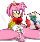  &hearts; amy_rose animal_ears anthro big_breasts blush breasts female green_eyes hair hairband hedgehog lesbian macro mammal micro nipples panties pink_hair pussy pussy_juice sega size_difference sonic_(series) sssonic2 tail underwear wet 