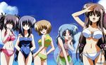  :d :o ahoge ass bandeau bikini blush breasts butt_crack cleavage closed_eyes cloud day final_approach frilled_bikini frills front-tie_top highres innertube large_breasts long_hair looking_back masuda_shizuka menou_yurika mizuhara_akane moriya_miki multiple_girls mutsu_emiho navel one-piece_swimsuit open_mouth salute shimazawa_noriko side-tie_bikini sky smile swimsuit twintails very_long_hair watermark 