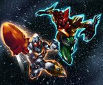  bad_id bad_pixiv_id belt crossover denji drill kamen_rider kamen_rider_fourze kamen_rider_fourze_(series) kamen_rider_ooo kamen_rider_ooo_(series) multiple_boys rocket space 