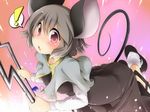  1girl aki_(akikaze_asparagus) animal_ears capelet dowsing_rod dress eyebrows floating grey_dress grey_hair jewelry looking_at_viewer mouse_ears mouse_tail nazrin open_mouth pendant pink_eyes red_eyes short_hair solo tail touhou 