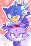  &hearts; amber_eyes blaze_the_cat blue blue_body cat duo fantasiia feline female fur green_eyes happy hedgehog male mammal one_eye_closed ponytail purple purple_fur sega sonic_(series) sonic_the_hedgehog wink 