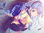  aqua_eyes blue_hair bubuzuke feathers game_cg long_hair looking_back mamono_musume-tachi_to_no_rakuen_~kumo_to_tori_to_hitotsume_to~ mamonomusume_to_no_seikatsu monster_girl rupyua solo wings 