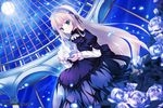  bad_id bad_pixiv_id black_dress blonde_hair blue blurry bug butterfly depth_of_field dress flower full_moon glass green_eyes indoors insect kaho_okashii lolita_fashion long_hair long_sleeves moon moonlight night original rose solo white_flower white_rose window 