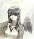  angel_wings bad_id bad_pixiv_id black_eyes black_hair colored_pencil_(medium) haibane_renmei halo jewelry jitome kumihimo_ya looking_away necklace reki sad solo traditional_media turtleneck wings 