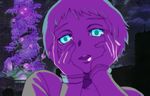  aqua_eyes bad_id bad_pixiv_id crownpink hands_on_own_cheeks hands_on_own_face parody persona persona_3 purple short_hair smile solo tartarus yamagishi_fuuka yandere yandere_trance 