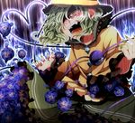  arms_up blue_flower blue_rose crazy_eyes crying crying_with_eyes_open fangs flower green_eyes hat heart heart_of_string komeiji_koishi open_mouth pote_(aonibi_kairou) rose shirt silver_hair skirt solo tears third_eye touhou 