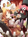  :o arm_warmers beret black_tea blonde_hair boots bow cake chair charlotte_(madoka_magica) cheesecake corset creature cup drill_hair dual_persona eating fingerless_gloves food fork from_above fruit gloves gun hair_ornament hands_in_opposite_sleeves hat highres kouzu_shou looking_at_viewer looking_up magical_girl magical_musket mahou_shoujo_madoka_magica official_style open_mouth pleated_skirt pouring ribbon sitting skirt slice_of_cake smile strawberry strawberry_shortcake striped striped_legwear table tea teacup teapot thighhighs tomoe_mami twin_drills twintails weapon yellow_eyes 