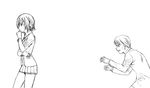  1boy 1girl amagami animated animated_gif female flying_kick formal kicking male miniskirt monochrome nanasaki_ai sabo666 shaded_face simple_background skirt suit sweat tachibana_jun&#039;ichi tachibana_jun'ichi yoshida_hajime_(sabo666) 