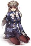  bad_id bad_pixiv_id bow breasts brown_eyes brown_hair capcom_fighting_jam hairpods heart ingrid large_breasts long_hair pantyhose ran_komomo seiza sitting solo 