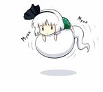  :&gt; bangs blunt_bangs bow chibi floating frilled_skirt frills hair_bow hair_ribbon hairband konpaku_youmu konpaku_youmu_(ghost) lying mazume myon_(phrase) on_stomach ribbon riding shadow short_sleeves simple_background skirt skirt_set smile solo touhou white_background white_hair |_| 