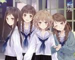  braids brown_eyes brown_hair group hanasaku_iroha kishida_mel long_hair matsumae_ohana oshimizu_nako seifuku short_hair thighhighs tsurugi_minko wakura_yuina 