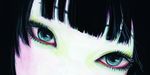  bangs black_hair blue_eyes blunt_bangs close-up copyright_request eyelashes eyeliner eyes harunaco makeup pale_skin solo traditional_media 