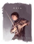  a_song_of_ice_and_fire arya_stark brown_eyes brown_hair character_name copyright_name pukun reverse_trap shadow short_hair solo sword weapon 