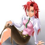  arm_support crossed_legs glasses long_hair long_skirt necktie red_hair shiraki_(artist) sitting skirt solo teacher tengen_toppa_gurren_lagann yellow_eyes yoko_littner yomako 