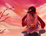  arms_behind_back bad_id bad_pixiv_id black_legwear brown_hair cloud from_behind gift gift_bag gloves long_hair namisaki_yuka original red_scarf red_sky scarf sky solo sunset thighhighs valentine zettai_ryouiki 