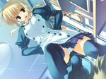  blonde_hair bow bowtie braid buttons dutch_angle feet footstool game_cg green_eyes maid mitsumi_misato panties pantyshot robot_ears silfa single_braid skirt solo thighhighs to_heart_2 to_heart_2_ad trample underwear upskirt 