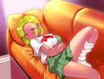  angol_mois blonde_hair blush breast_squeeze breasts dark_skin gyaru keroro_gunsou kogal large_breasts loose_socks lunch_(lunch3) lying socks solo 