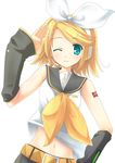  blonde_hair chuujou_kagetsu detached_sleeves kagamine_rin one_eye_closed short_hair solo vocaloid 