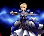  armor artoria_pendragon_(all) fate/stay_night fate_(series) saber shiraki_(artist) solo sword weapon 