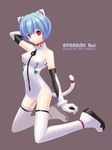  adapted_costume animal_ears arm_behind_head armpits asami_(undoundo) ayanami_rei bangs bare_shoulders blue_hair boots bracer breasts cat_ears cat_tail character_name closed_mouth elbow_gloves expressionless fake_animal_ears fake_tail from_side full_body gloves grey_background grimrock!_mix_edition halterneck kemonomimi_mode kneeling large_breasts leotard looking_at_viewer neon_genesis_evangelion pilot_suit plugsuit red_eyes short_hair simple_background solo super_plugsuit tail thigh_boots thighhighs turtleneck white_footwear white_gloves white_legwear 