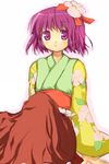  duplicate flower hieda_no_akyuu japanese_clothes midori_ya purple_eyes purple_hair short_hair sitting solo touhou 